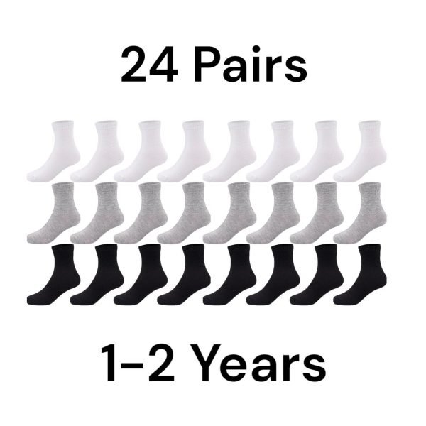 Duufin 24 Pairs Kids' Mid Cut Socks 1-2 Years Breathable Unisex Athletic Socks