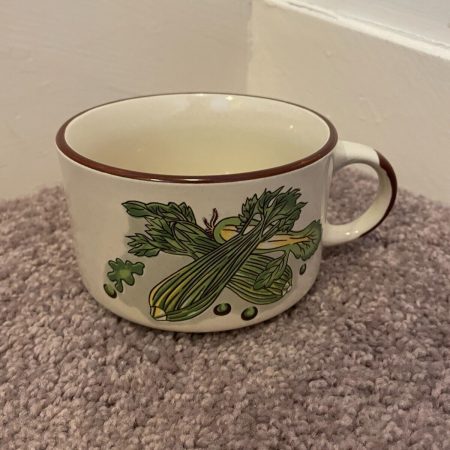 Retro Vintage Soup Bowl Mug With Handle - 70/80s Celery Print